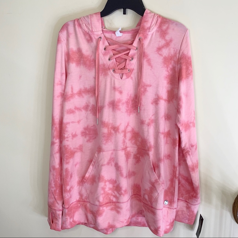 Ideology woman’s Tie Dyed Lace Up Hoodie Pink - Picture 2 of 10